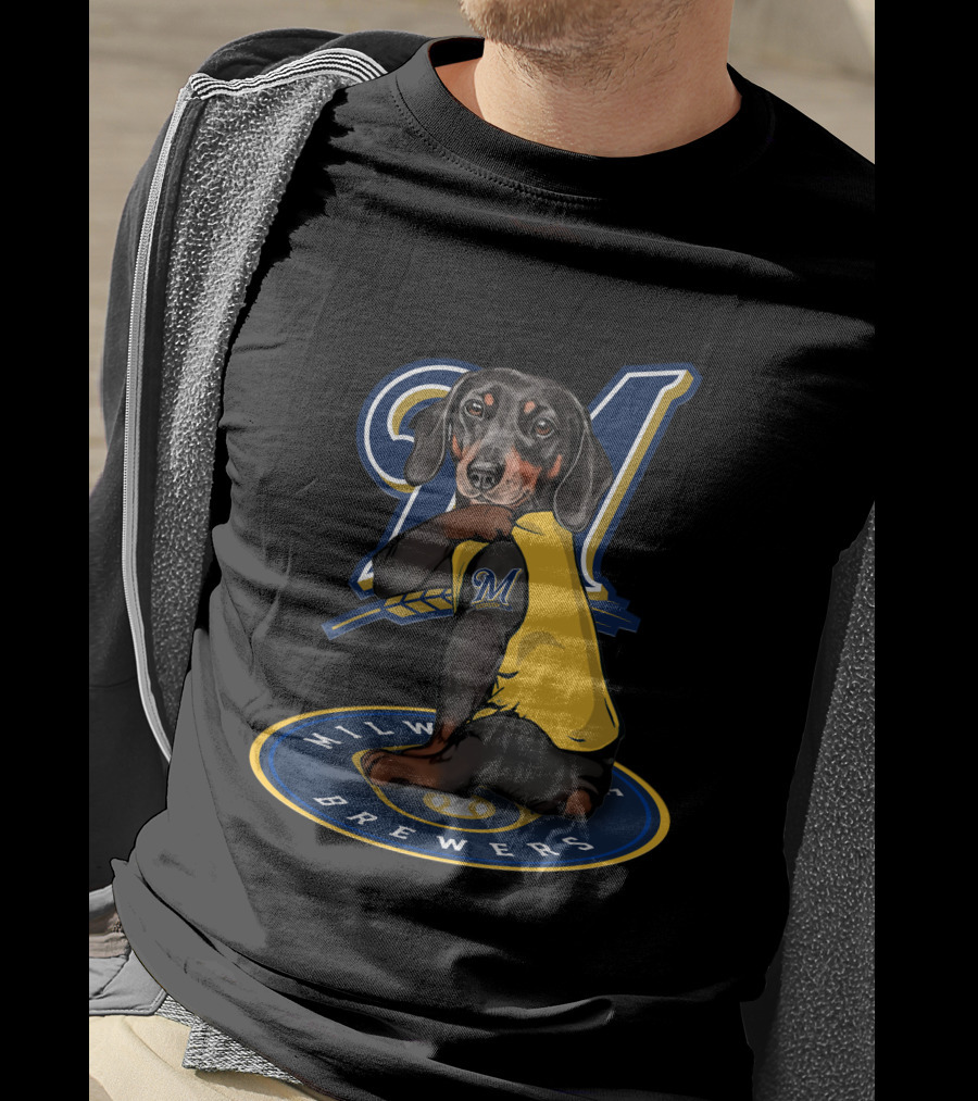 Milwaukee Brewers 94 Dachshund Baseball Player T-Shirt