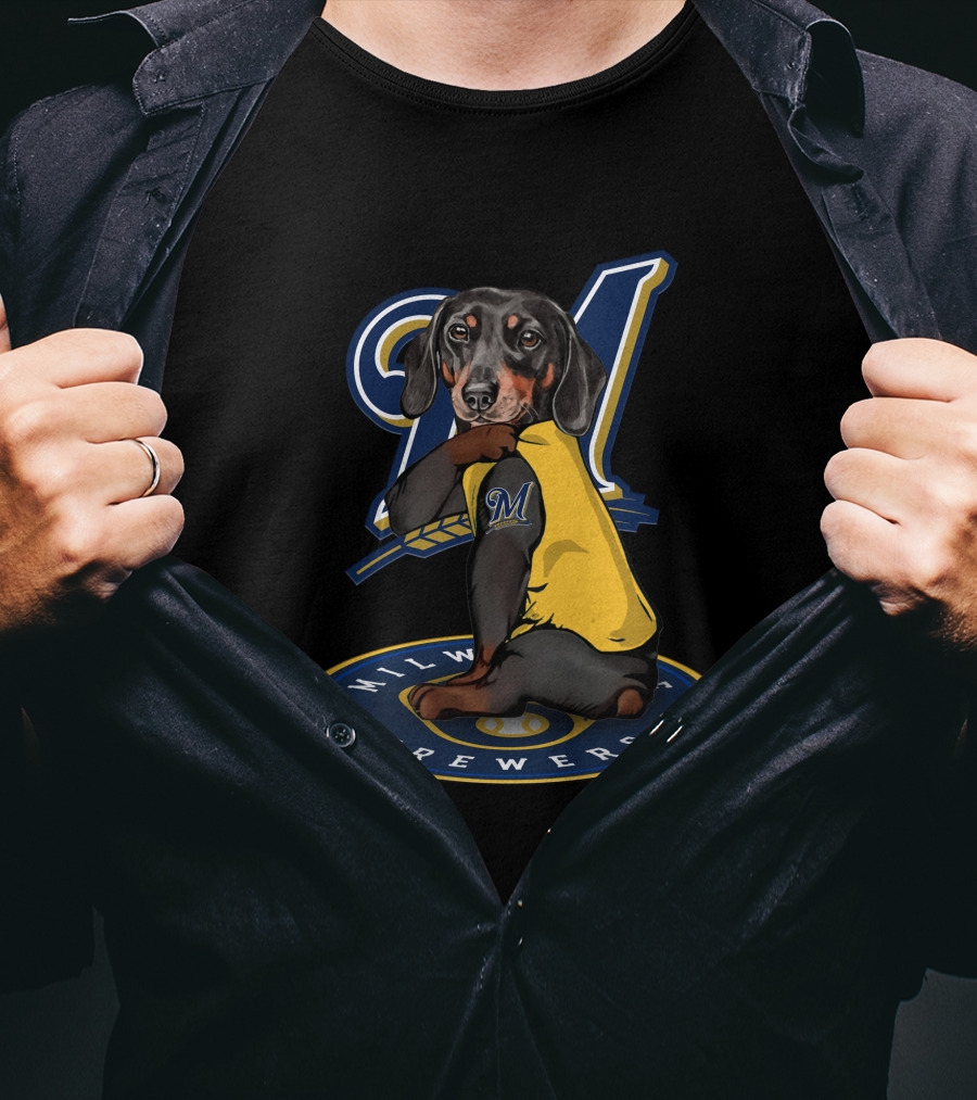Milwaukee Brewers 94 Dachshund Baseball Player T-Shirt