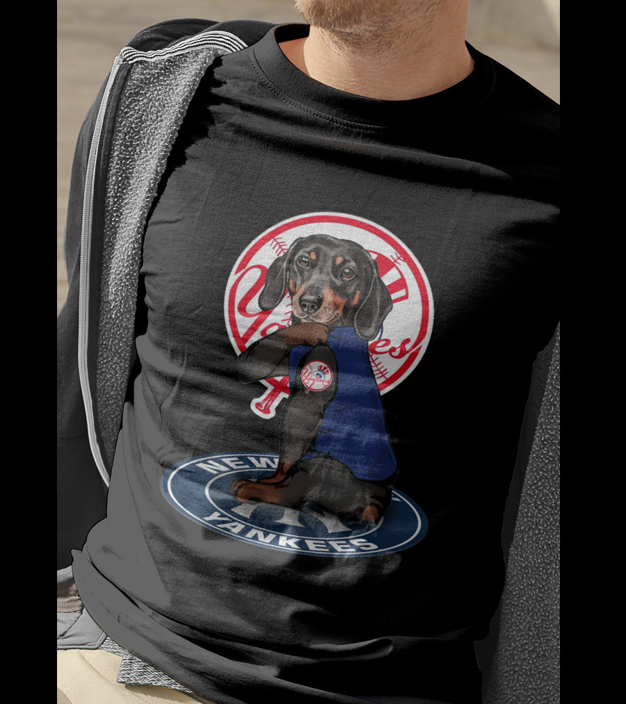 Yankees Dachshund In New York Yankees Logo With Baseball Elements T-Shirt