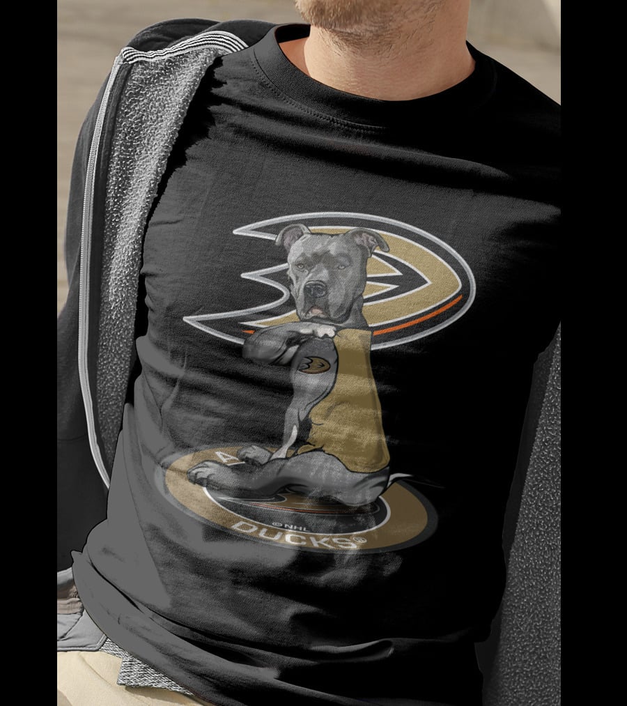 Anaheim Ducks Nhl Logo With Dog Wearing Jersey T-Shirt