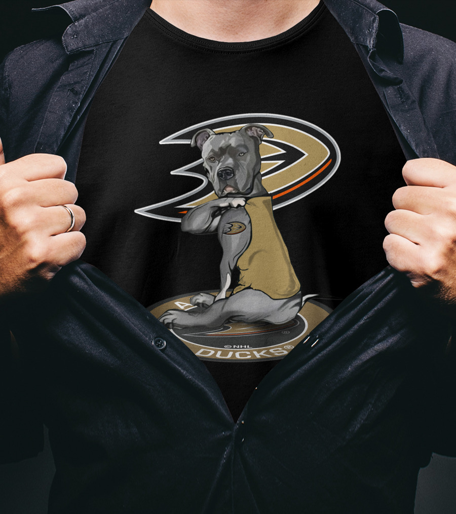 Anaheim Ducks Nhl Logo With Dog Wearing Jersey T-Shirt