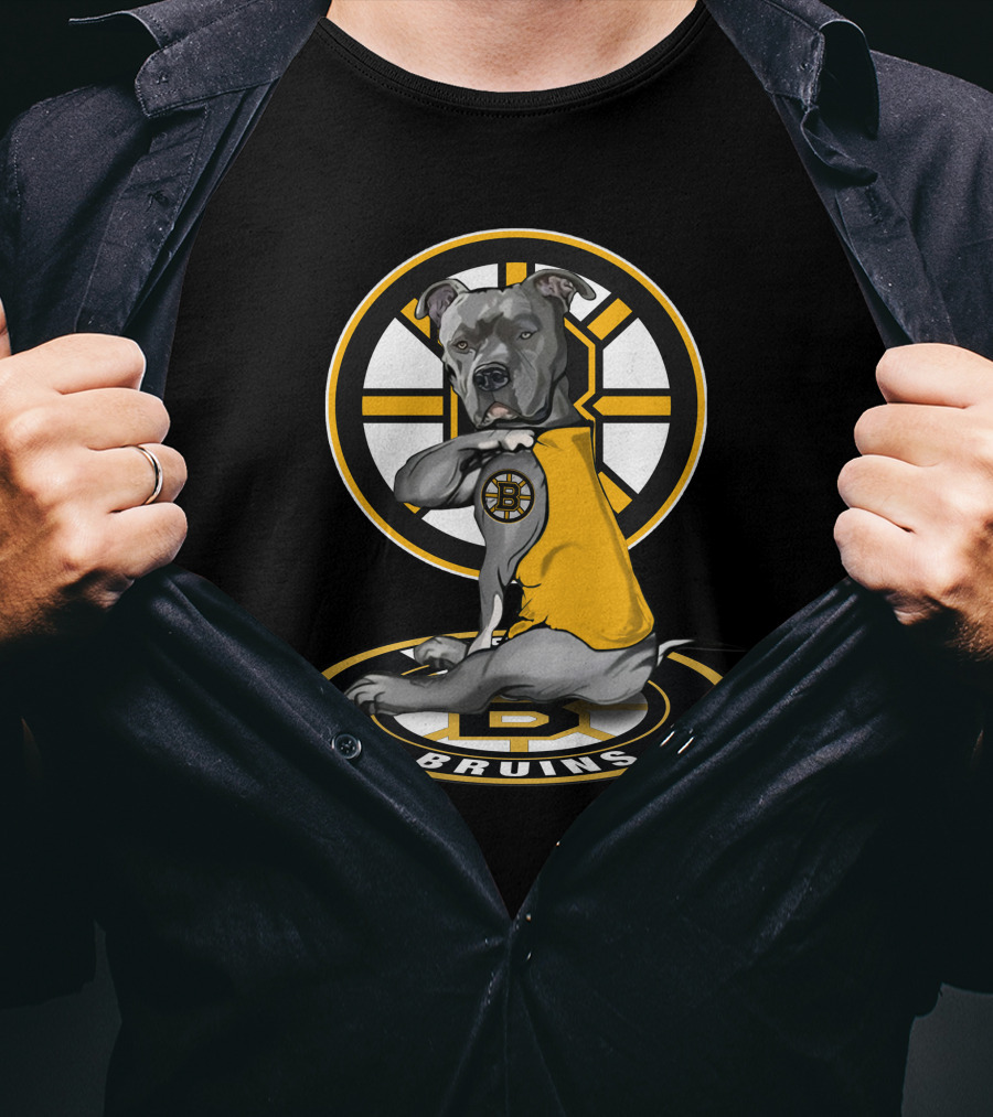 Boston Bruins Dog With Yellow Jersey And Hockey T-Shirt