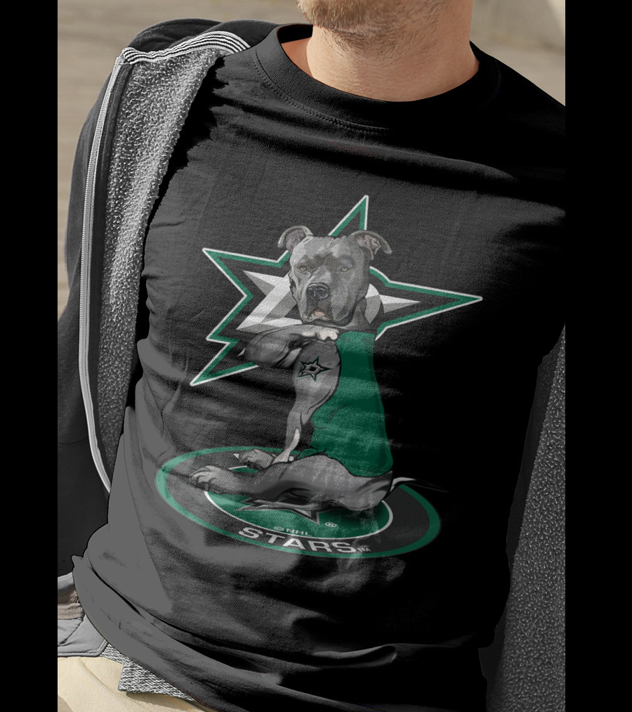 Nhl Dallas Stars Dog With Star Logo And Green Jersey T-Shirt
