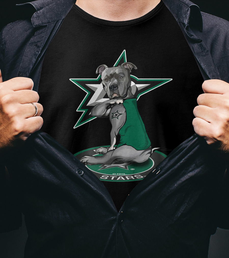 Nhl Dallas Stars Dog With Star Logo And Green Jersey T-Shirt