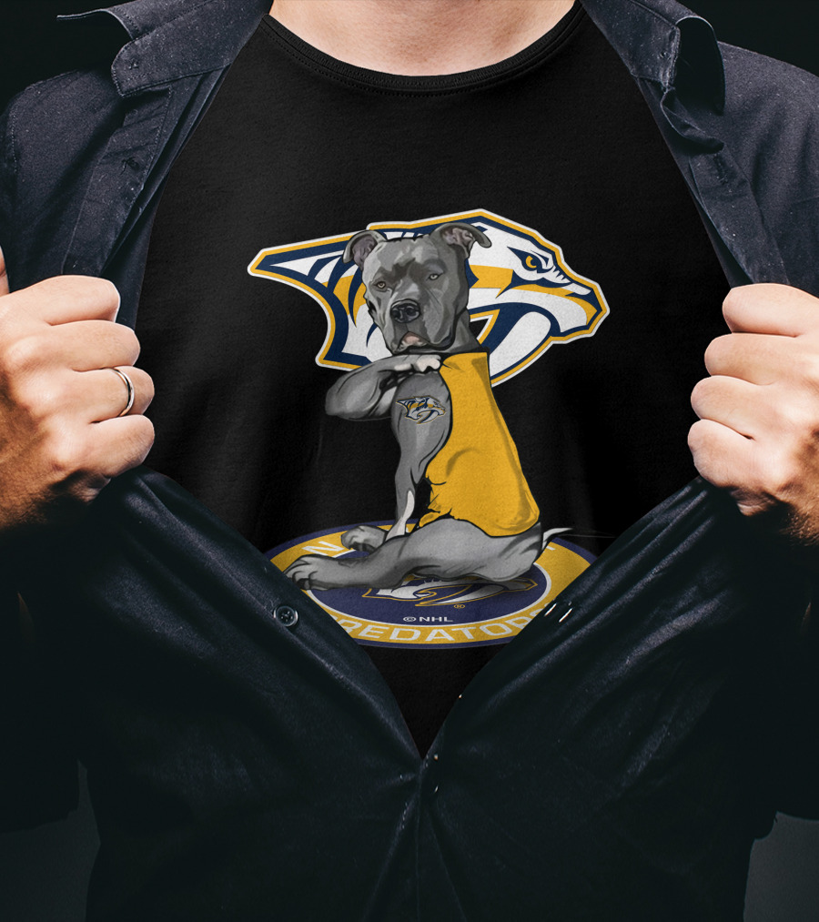 Nashville Predators Dog With Logo And NHL Branding T-Shirt