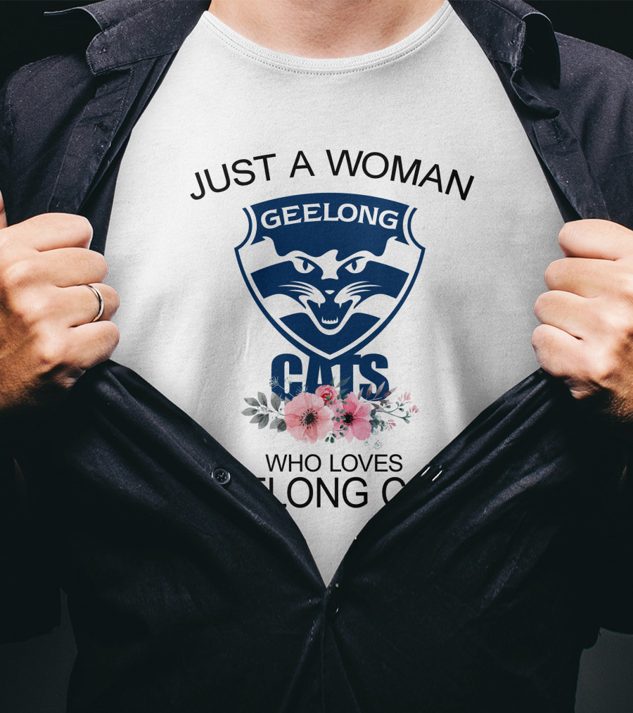 Just A Woman Who Loves Geelong Cats T-Shirt