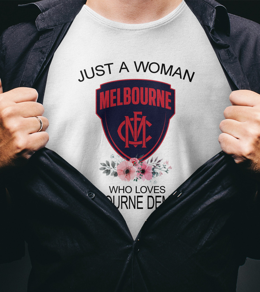 Just A Woman Who Loves Melbourne Demons Melbourne Cfc Logo Flower Decor T-Shirt