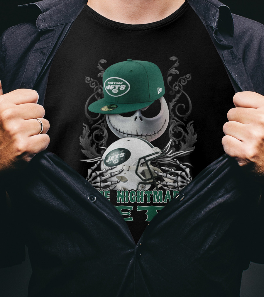 New York Jets The Nightmare Skellington Helmet T-Shirt