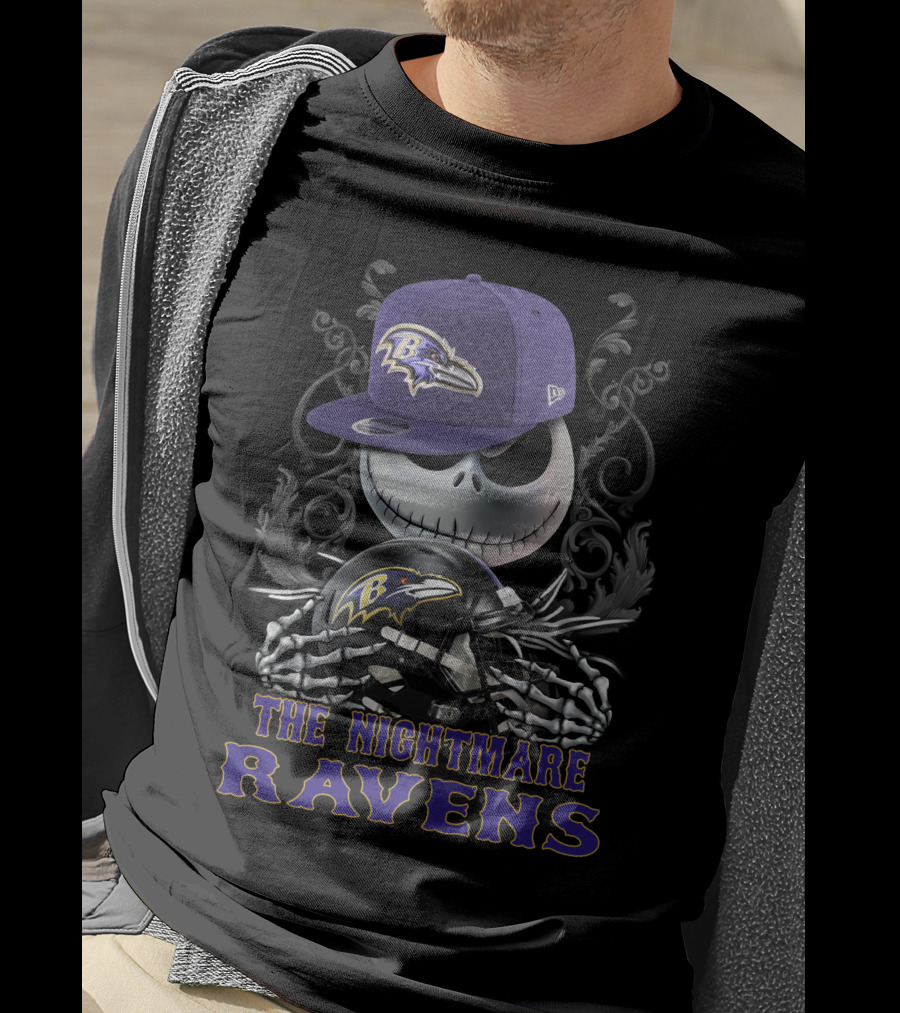 The Nightmare Ravens Baltimore Ravens Skull With Hat And Helmet T-Shirt