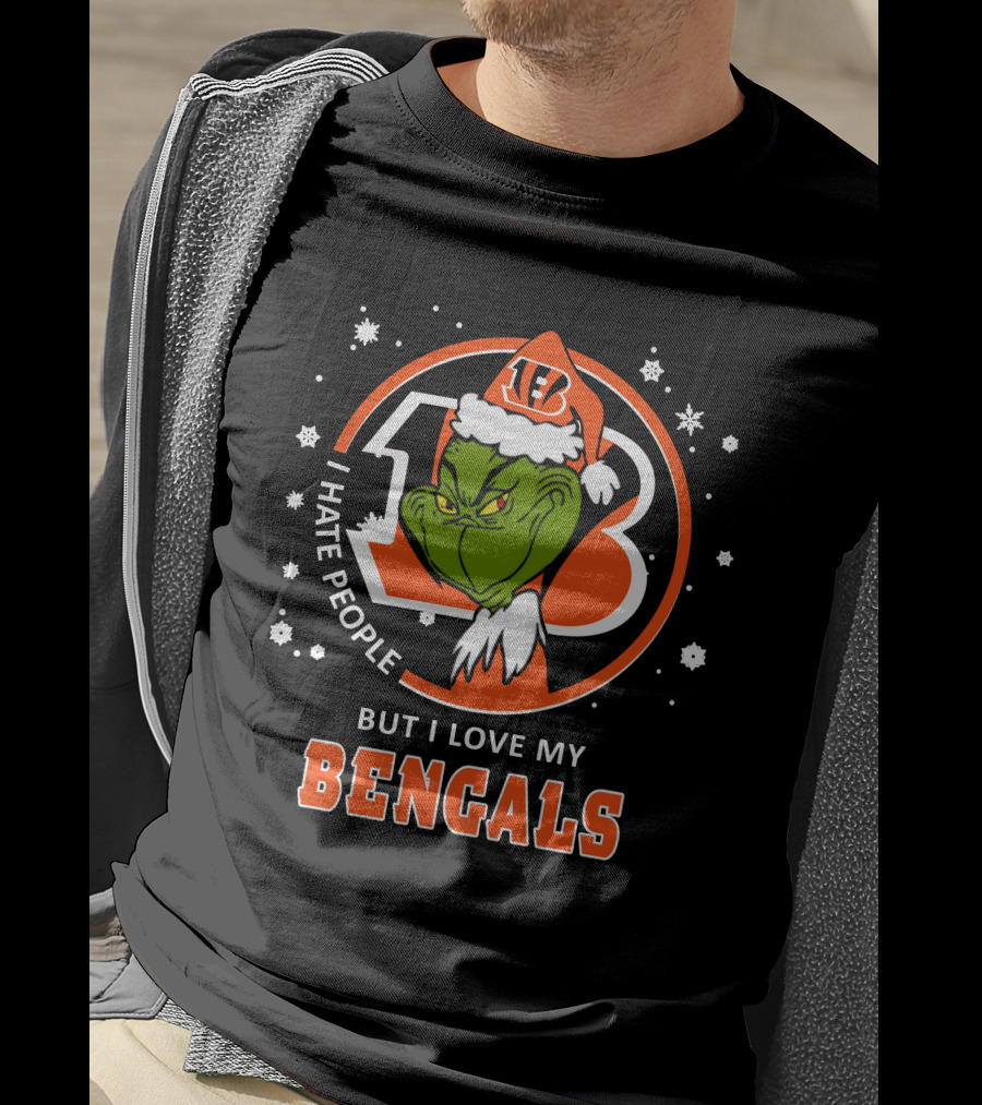 I Hate People But I Love My Bengals Ds004-07-Cincinnati Bengals Grinch Christmas Edition T-Shirt