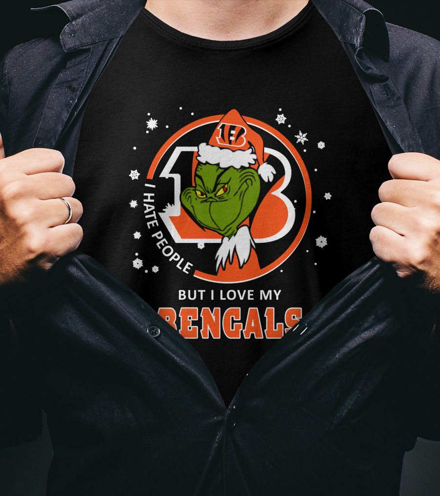 I Hate People But I Love My Bengals Ds004-07-Cincinnati Bengals Grinch Christmas Edition T-Shirt