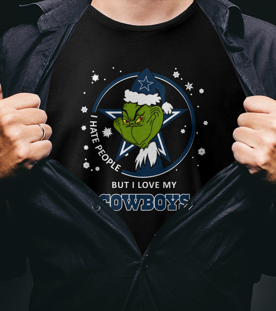 I Hate People But I Love My Dallas Cowboys Grinch Holiday Snowflakes T-Shirt