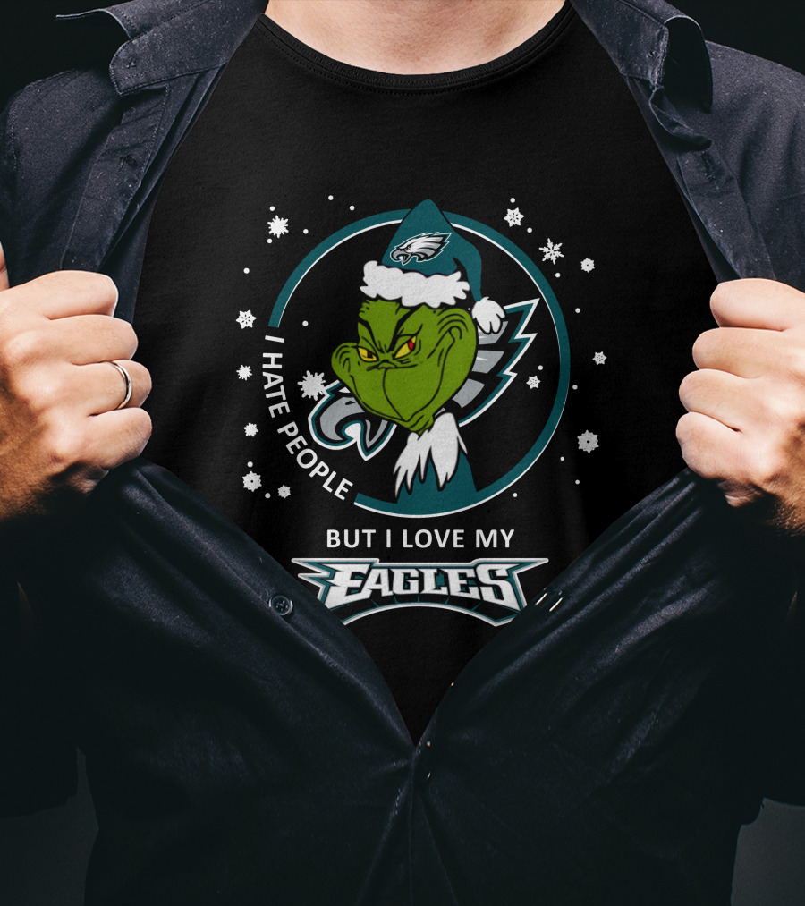 I Hate People But I Love My Philadelphia Eagles Grinch Holiday Snowflakes T-Shirt