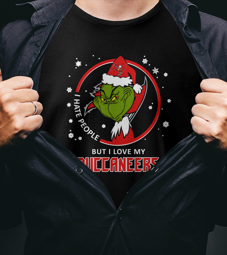 I Hate People But I Love My Buccaneers Tampa Bay Buccaneers Grinch Christmas T-Shirt