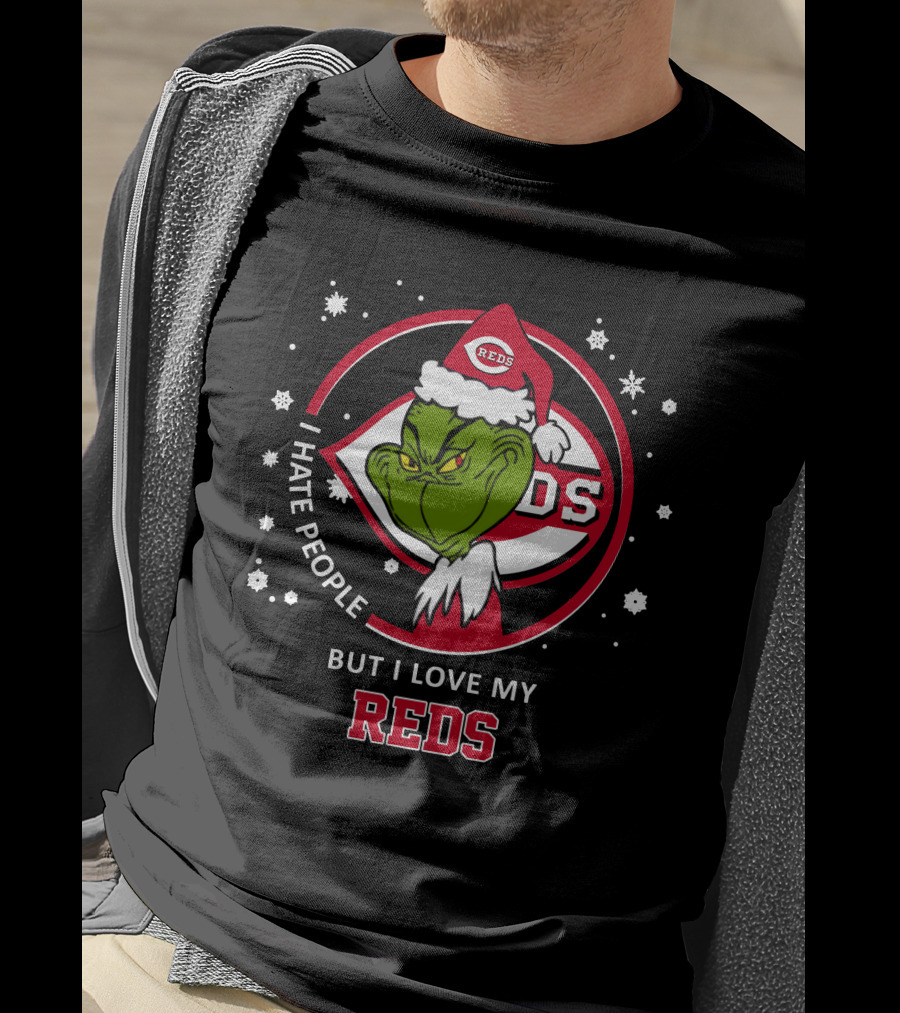 I Hate People But I Love My Cincinnati Reds Grinch T-Shirt