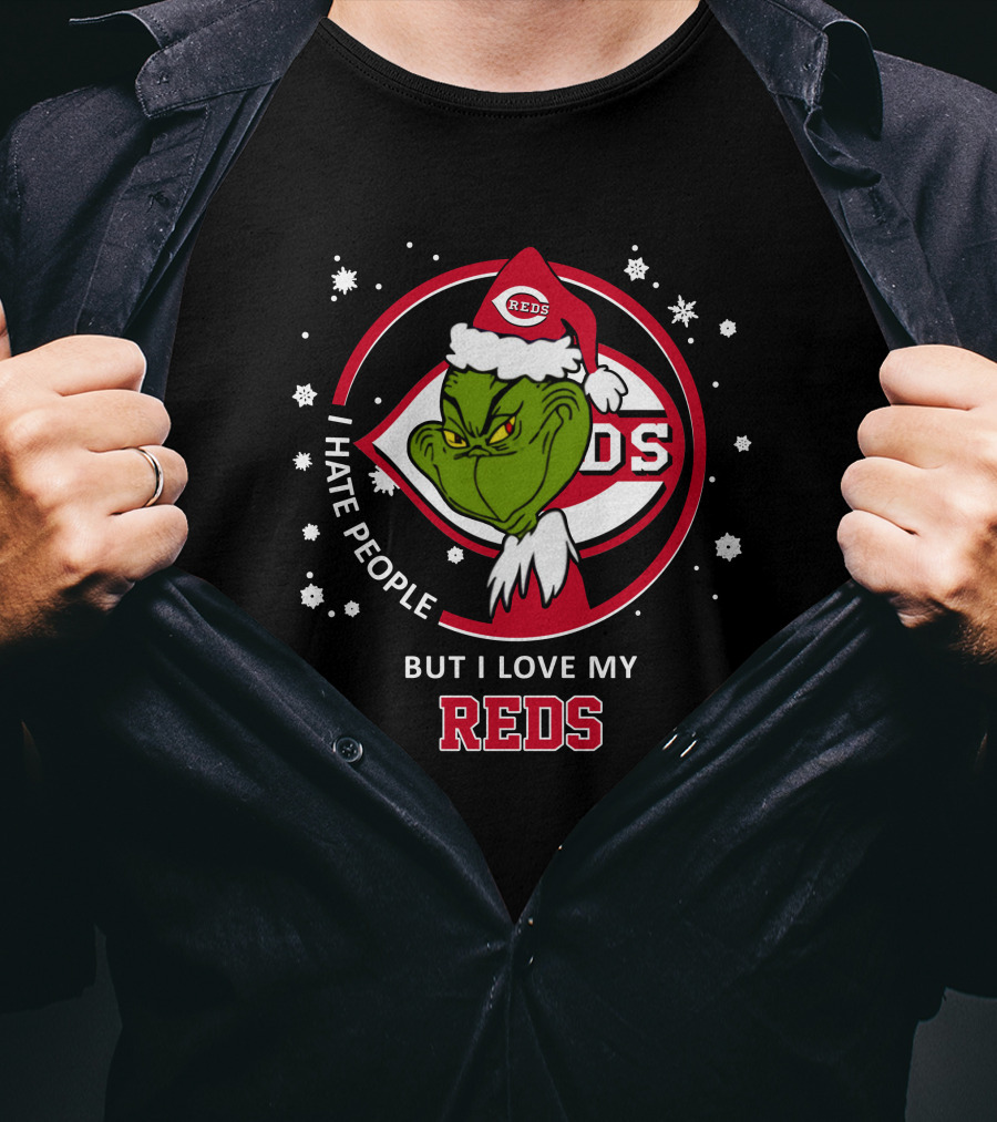 I Hate People But I Love My Cincinnati Reds Grinch T-Shirt