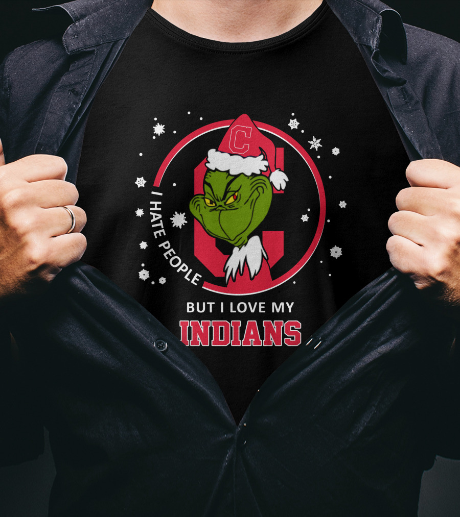 I Hate People But I Love My Indians C Logo Grinch Santa Hat T-Shirt
