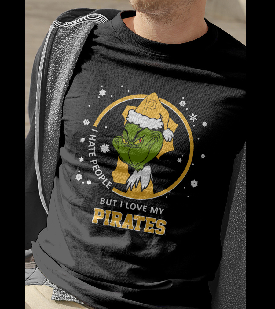 I Hate People But I Love My Pirates Grinch Pittsburgh Pirates Logo Snowflakes T-Shirt