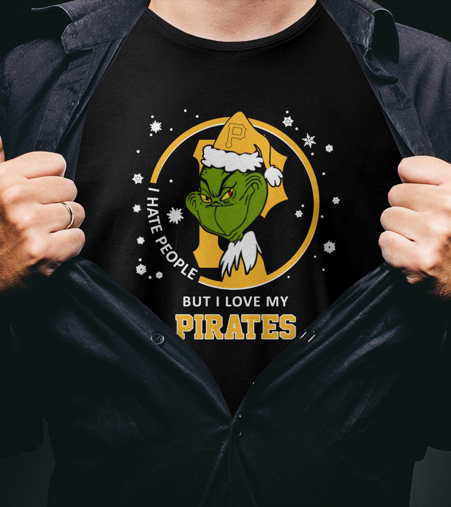 I Hate People But I Love My Pirates Grinch Pittsburgh Pirates Logo Snowflakes T-Shirt