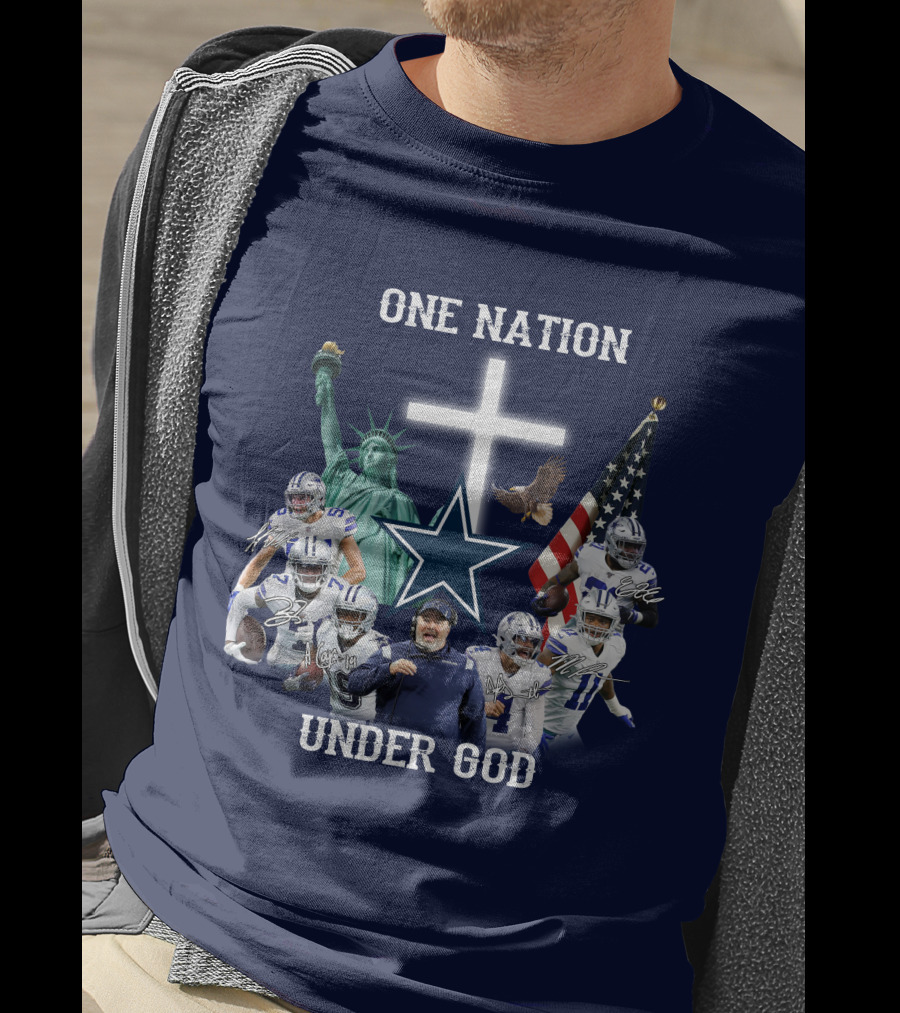 Dallas Cowboys One Nation Under God Statue Of Liberty Cross American Flag Eagle T-Shirt