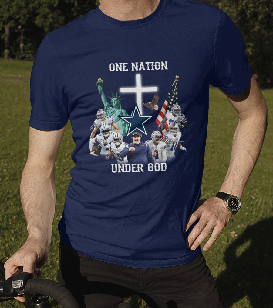 Dallas Cowboys One Nation Under God Statue Of Liberty Cross American Flag Eagle T-Shirt