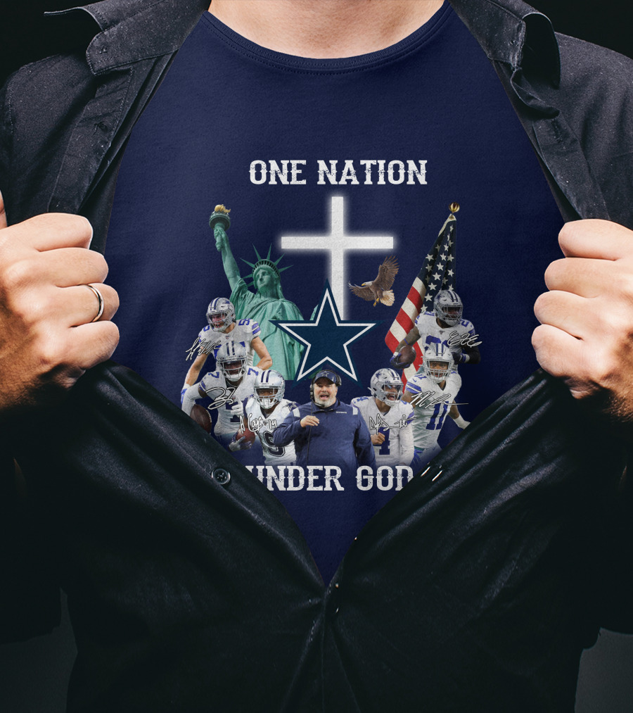 Dallas Cowboys One Nation Under God Statue Of Liberty Cross American Flag Eagle T-Shirt