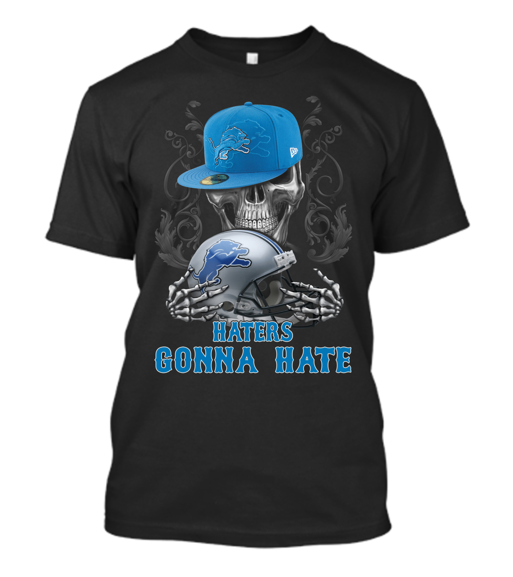 Haters Gonna Hate Detroit Lions Skull Helmet Cap T-Shirt