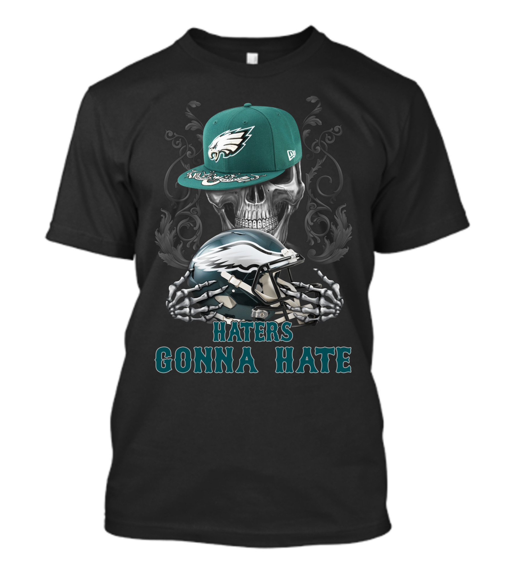 Haters Gonna Hate Philadelphia Eagles Skull With Hat And Helmet T-Shirt