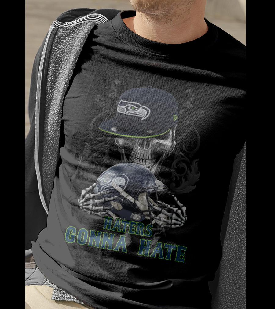 Haters Gonna Hate Seattle Seahawks Skeleton Helmet And Cap T-Shirt