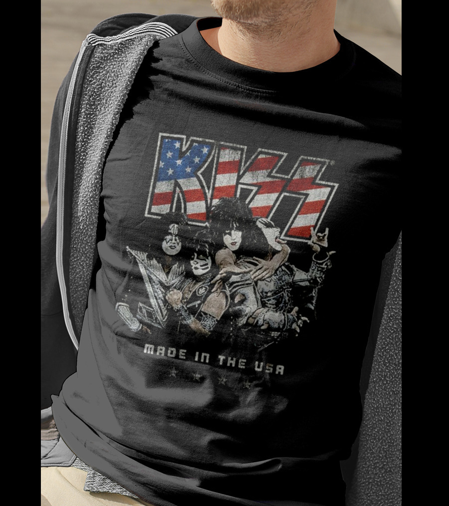 KISS Made In The USA Stars And Stripes Band Members T-Shirt