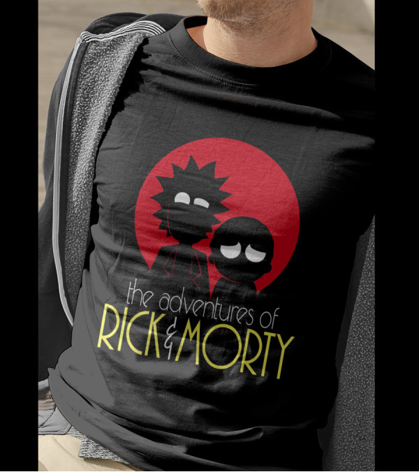 The Adventures Of Rick And Morty Silhouette With Bold Red Circle Background T-Shirt