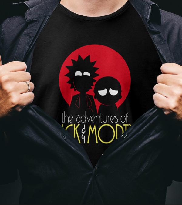 The Adventures Of Rick And Morty Silhouette With Bold Red Circle Background T-Shirt