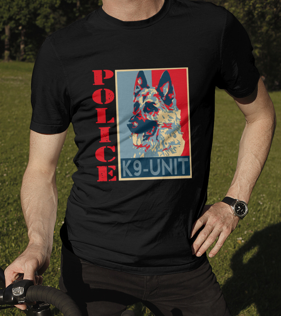 POLICE K9 UNIT Shepherd Portrait In Red Blue And Beige T-Shirt