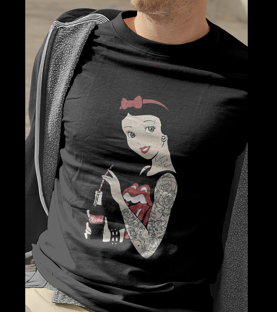 Princess Tattoo Pop Culture Mashup With Rolling Stones And Soda Branding T-Shirt