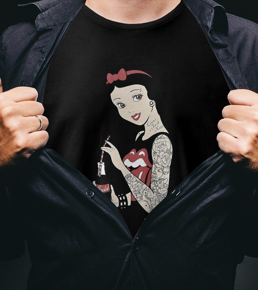 Princess Tattoo Pop Culture Mashup With Rolling Stones And Soda Branding T-Shirt