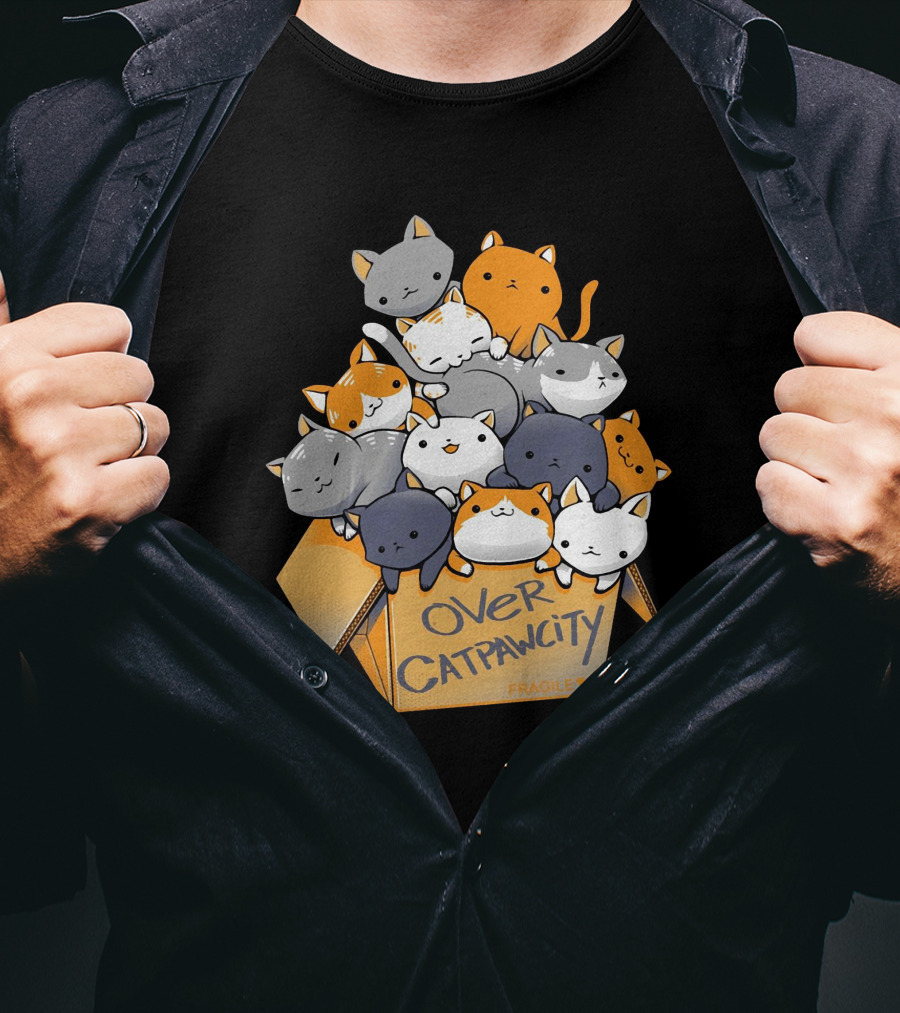 Over Catpawcity Cats In A Box Fragile T-Shirt