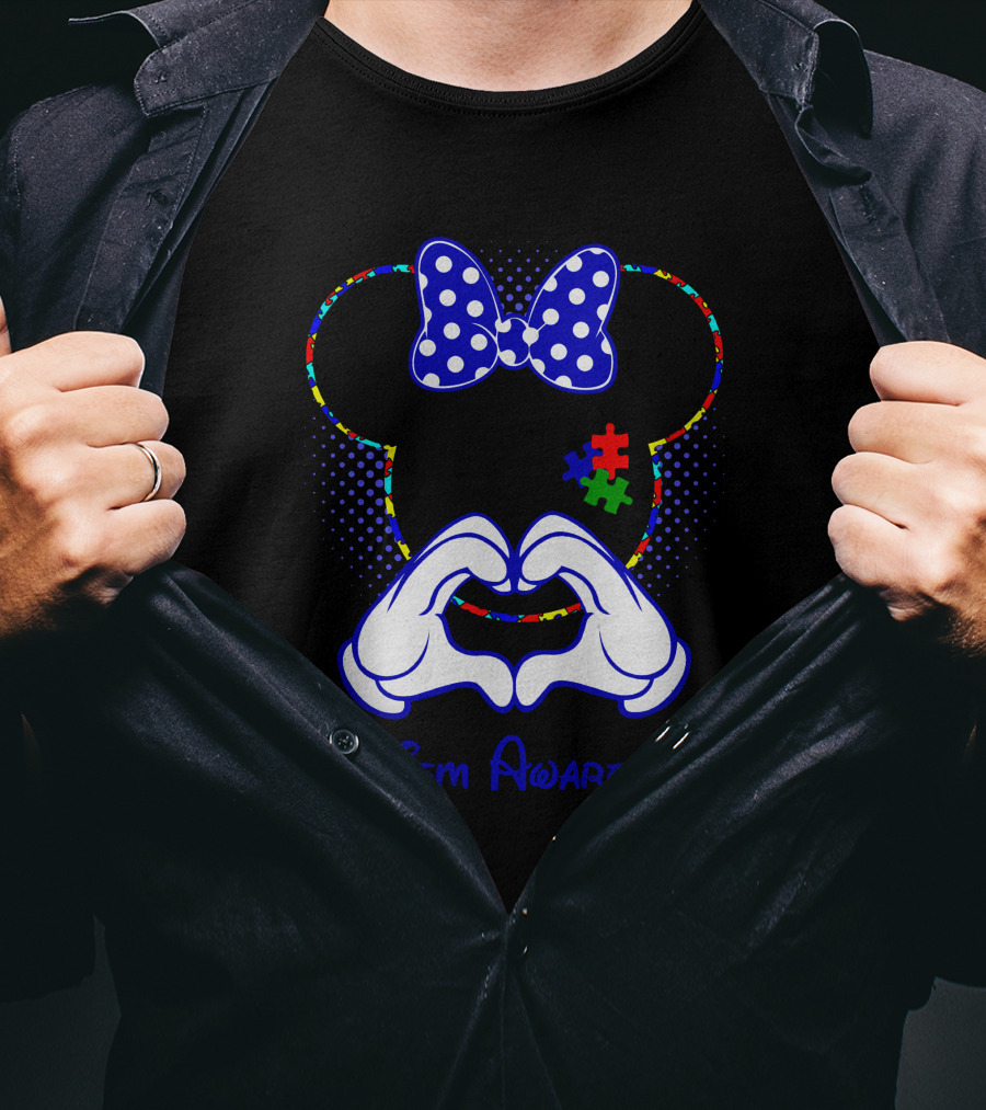 Autism Awareness Minnie Mouse Puzzle Heart Hands T-Shirt