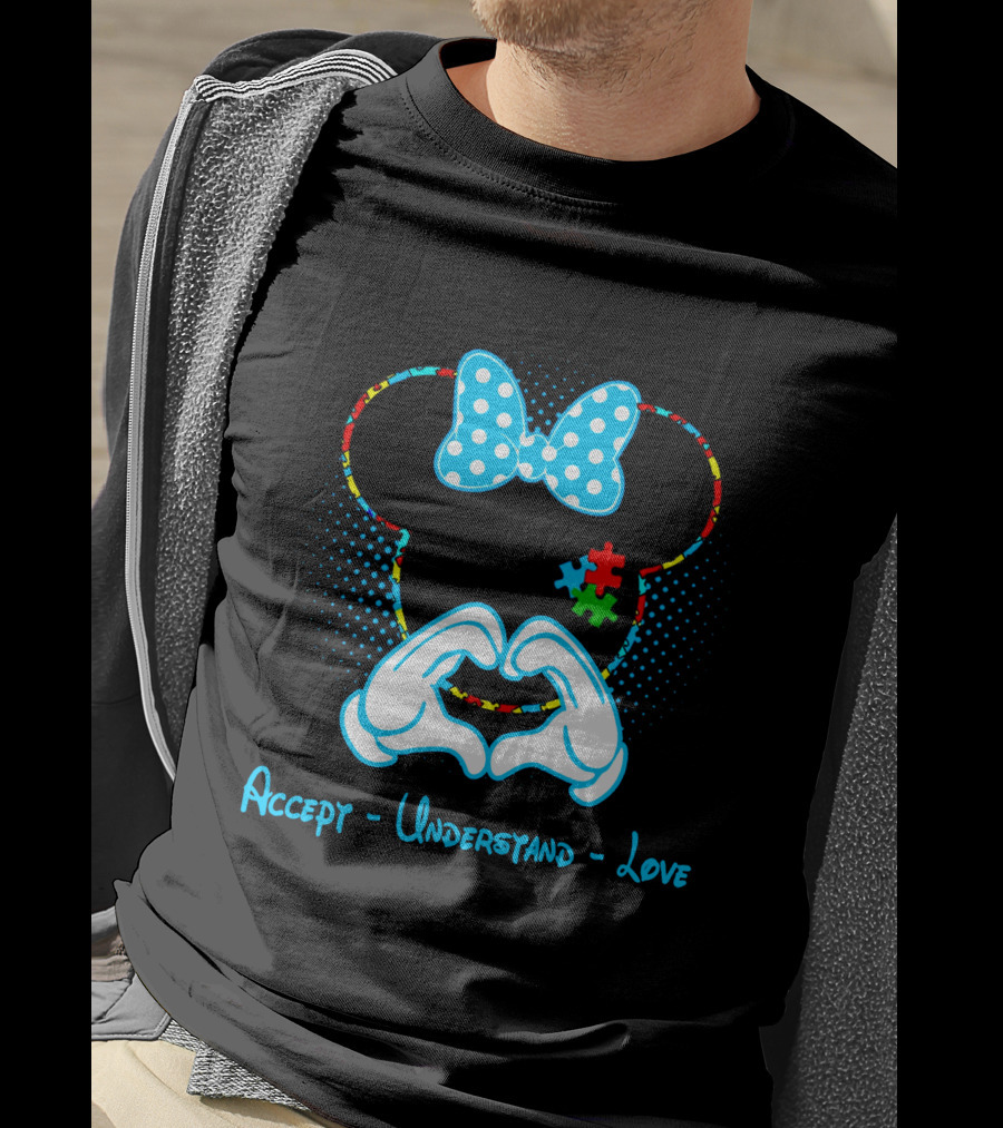 Minnie Mouse Puzzle Bow Accept Understand Love Autism Awareness T-Shirt