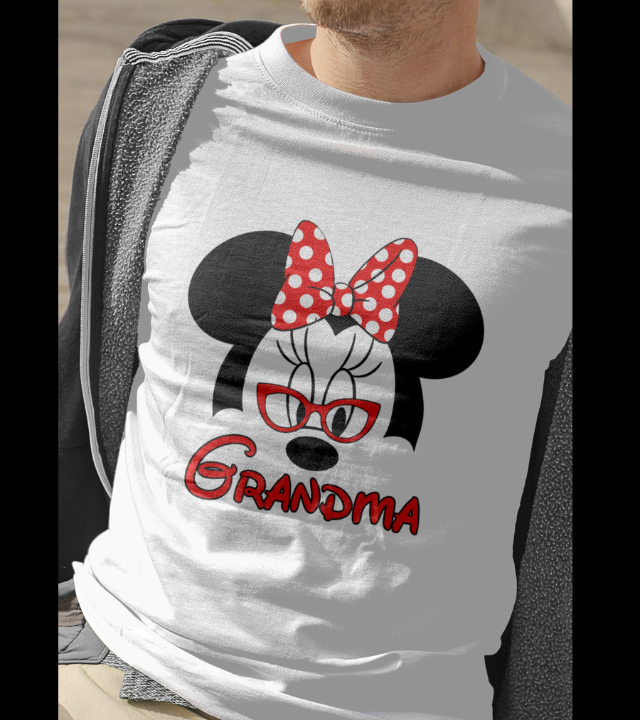 Minnie Grandma Polka Dot Bow Red Glasses T-Shirt