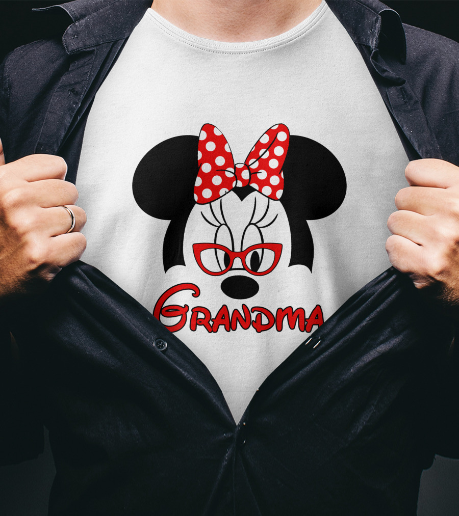Minnie Grandma Polka Dot Bow Red Glasses T-Shirt