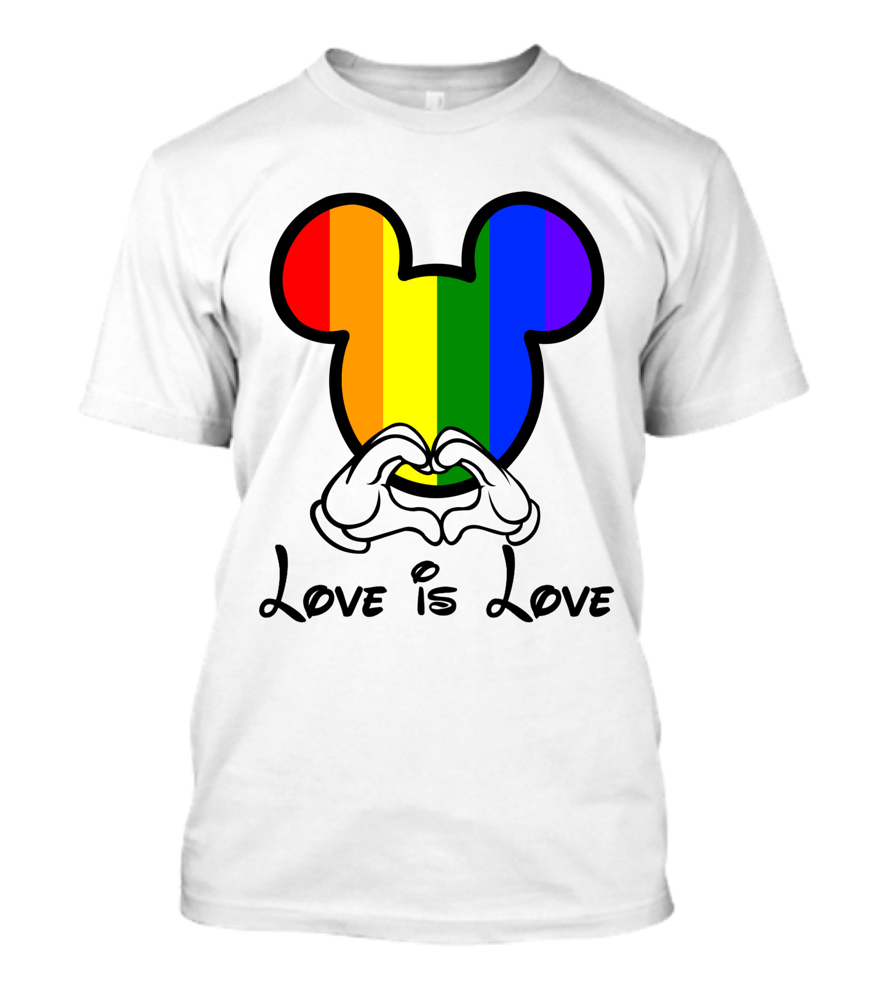 Mickey Rainbow Love Is Love Hands Heart T-Shirt