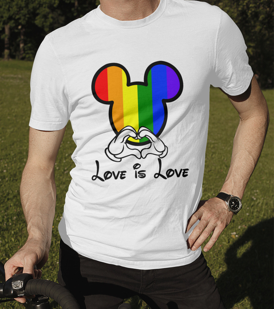 Mickey Rainbow Love Is Love Hands Heart T-Shirt