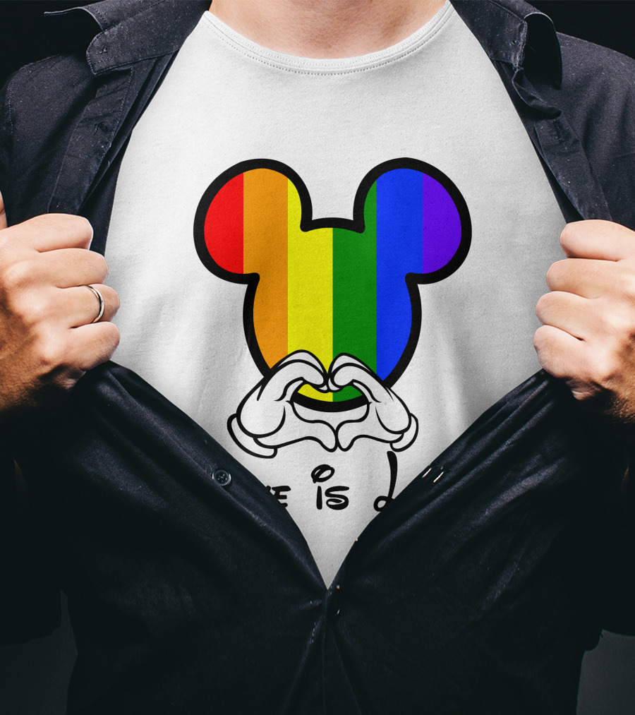Mickey Rainbow Love Is Love Hands Heart T-Shirt