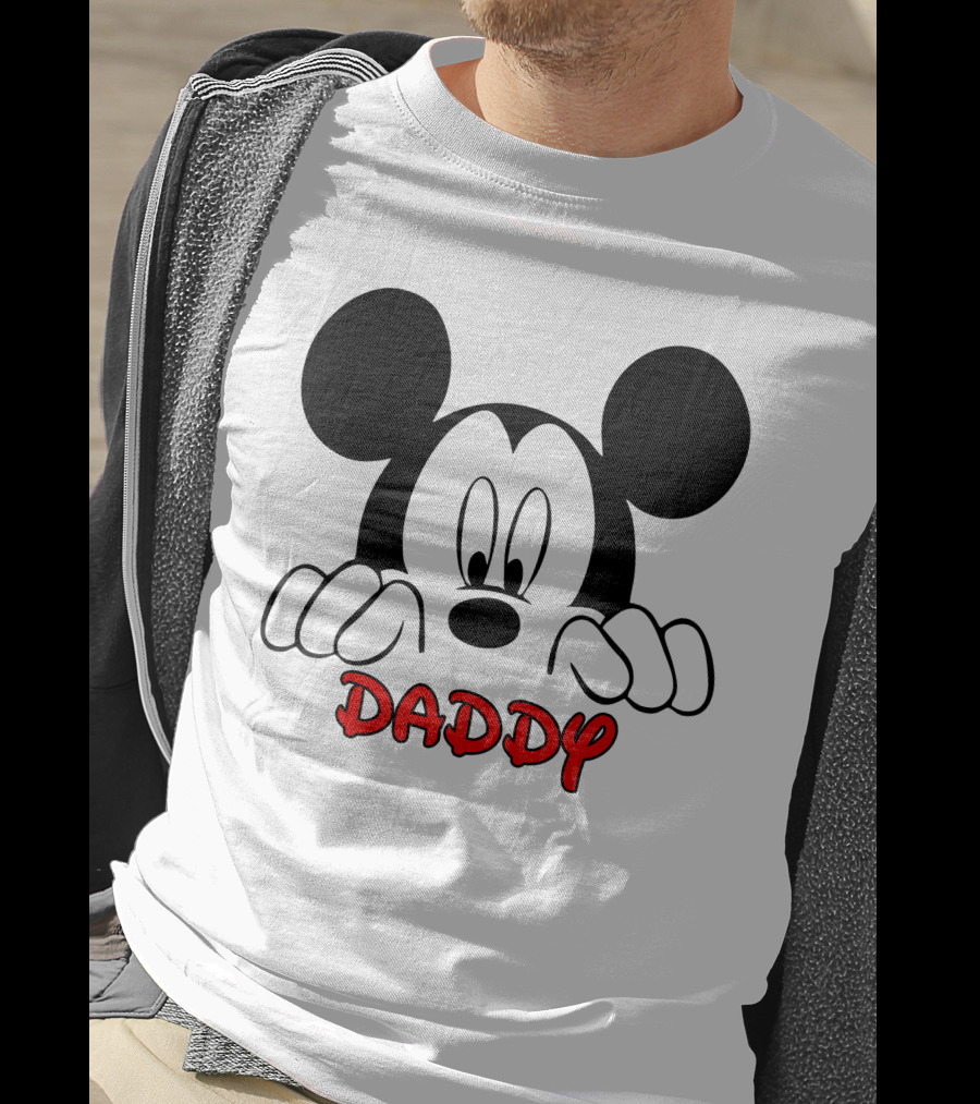 Mickey Mouse Daddy Red Text With Classic Ears T-Shirt