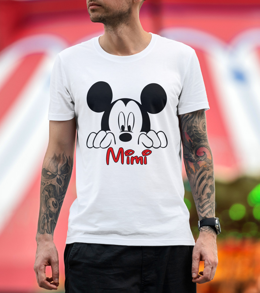 Mickey Mimi Peeking Face Iconic Black Red T-Shirt