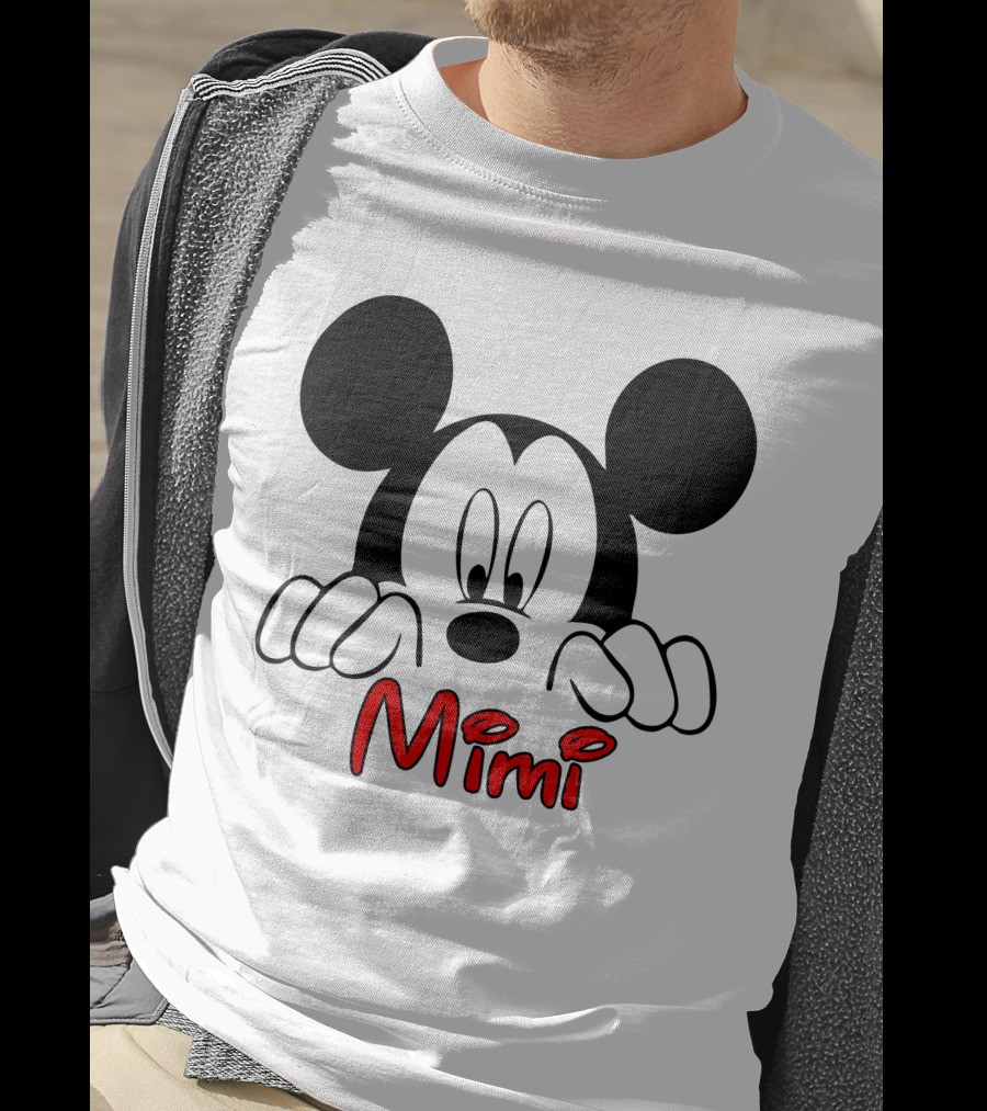 Mickey Mimi Peeking Face Iconic Black Red T-Shirt