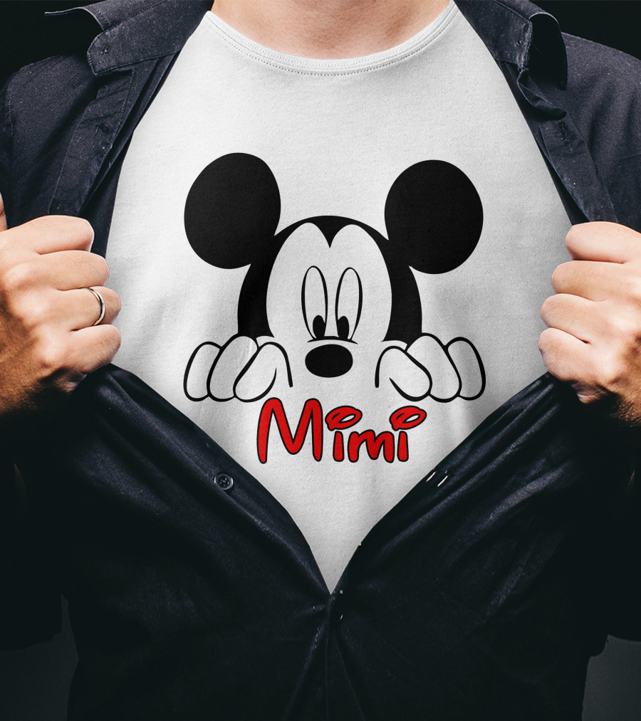 Mickey Mimi Peeking Face Iconic Black Red T-Shirt