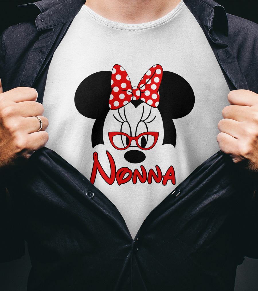 Minnie Nonna Red Glasses And Polka Dot Bow T-Shirt