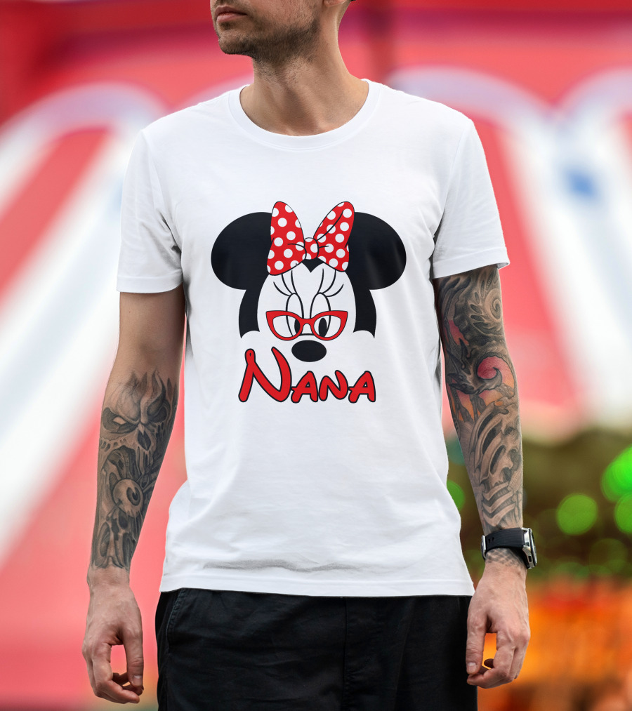 Nana Minnie Mouse Glasses Polka Dot Bow T-Shirt