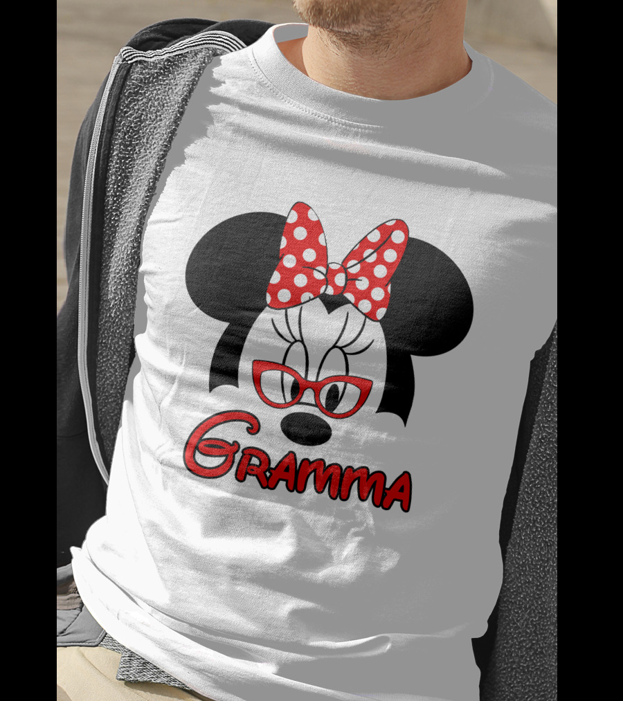 Minnie Mouse Gramma Red Glasses And Polka Dot Bow T-Shirt